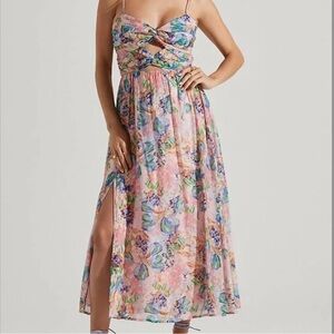 Astr The Label Emine Floral Bust Cutout Midi Dress,Size Extra Large